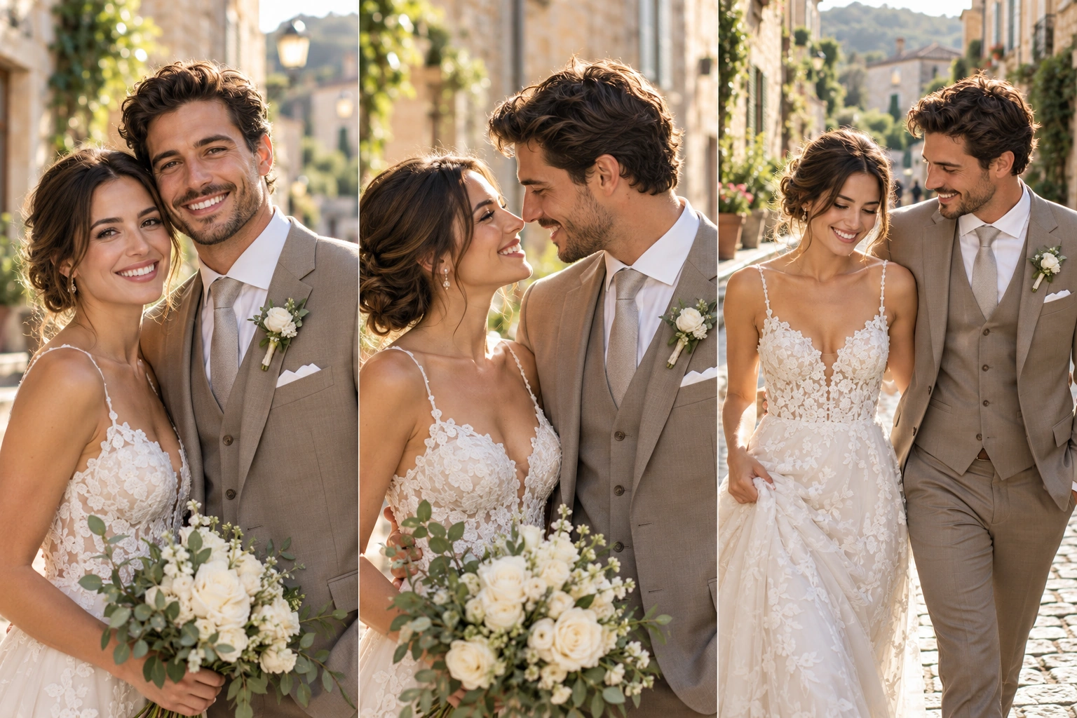 Sample couple portrait on a cobblestone street